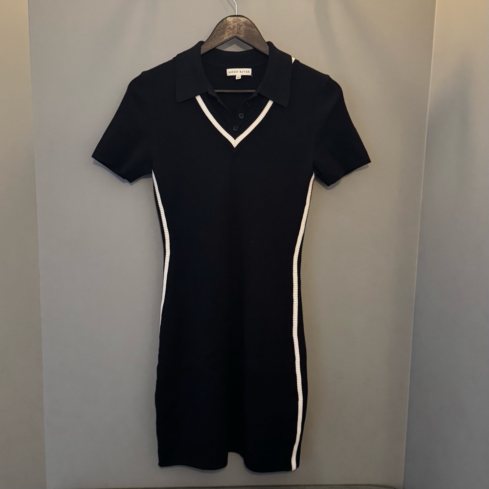 Moon River Navy Mini Dress with White Accents